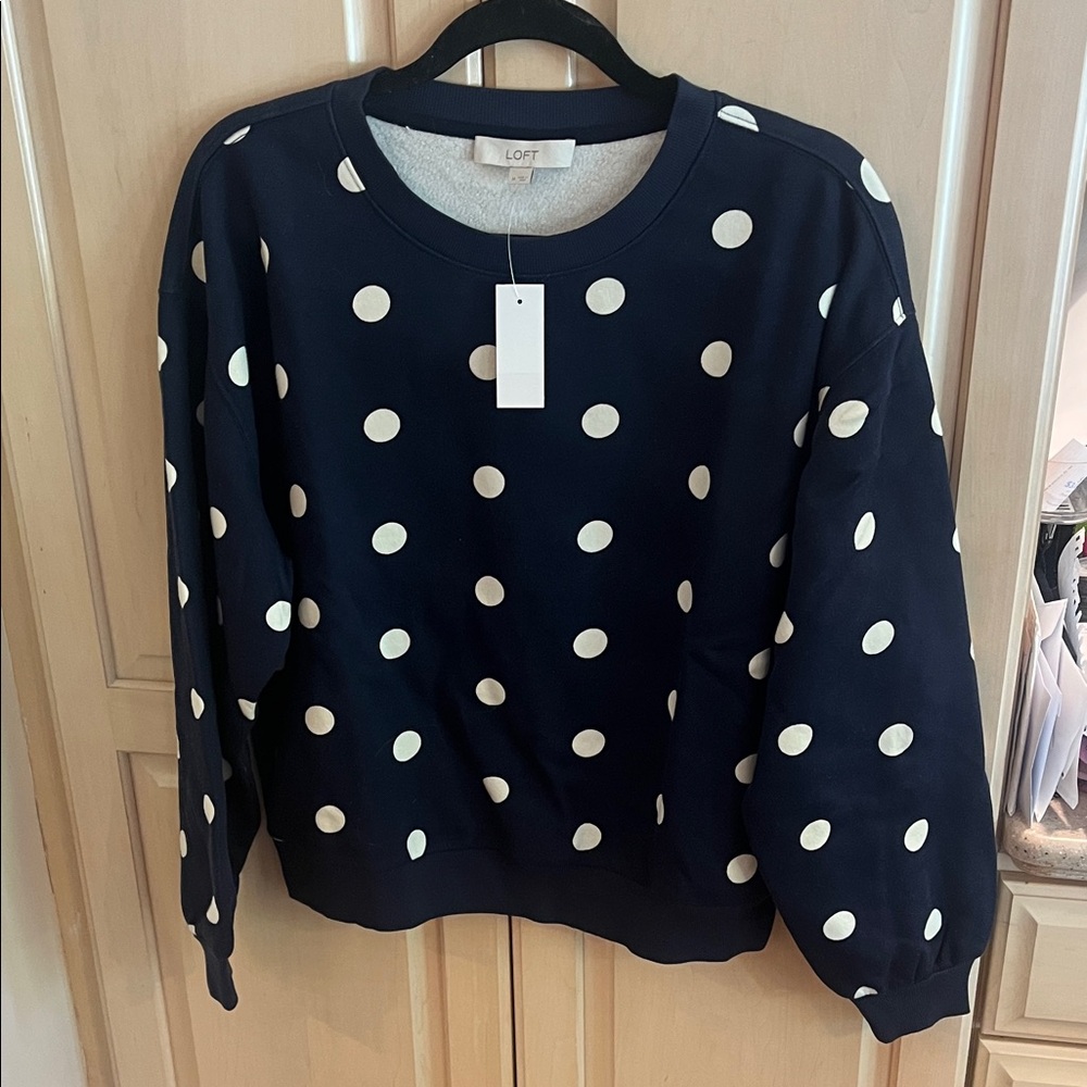 LOFT Navy Polka Dot Sweatshirt NWT M